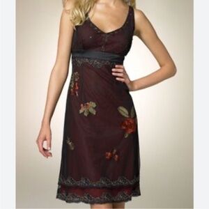 Adrianna Papell Black Lace Overlay floral Embroidered Sleeveless Cocktail Dress